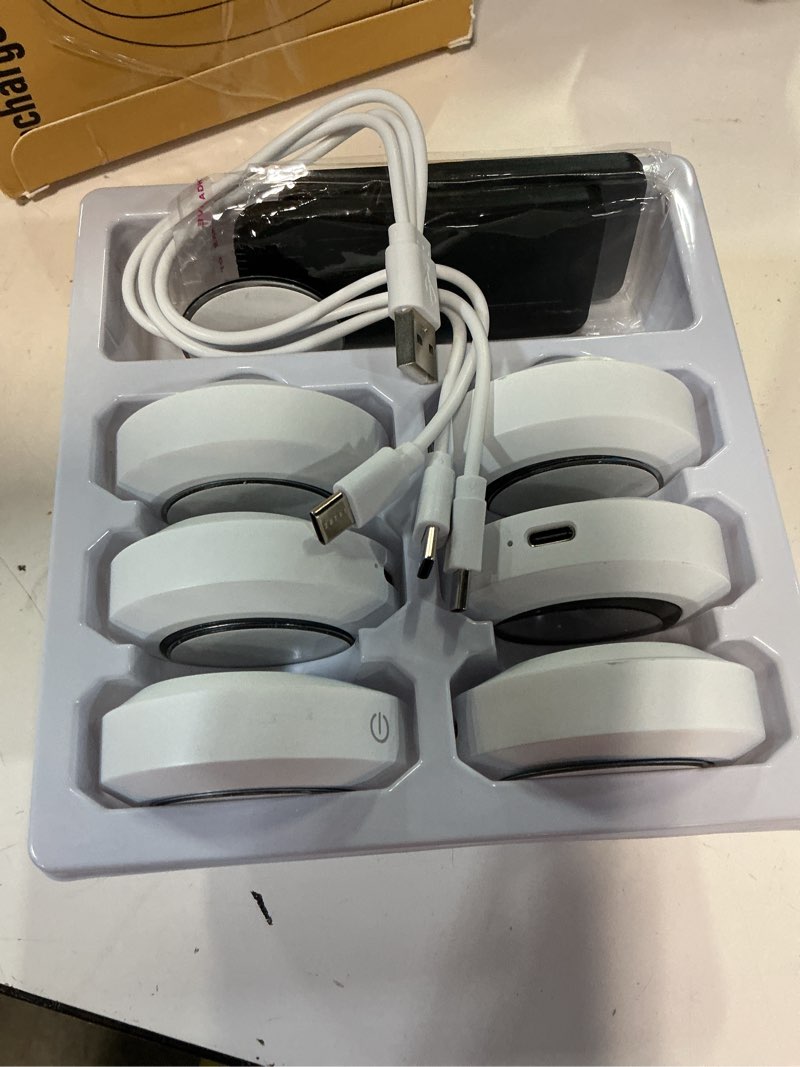 Condition photo showing Good Condition for willed rgb rechargeable puck lights with remote control, under cabinet lighting wireless, dimmable push lights, multicolor and timing function, led puck lights for kitchen, cabinet and shelf(6 pack) white rgb multicolor