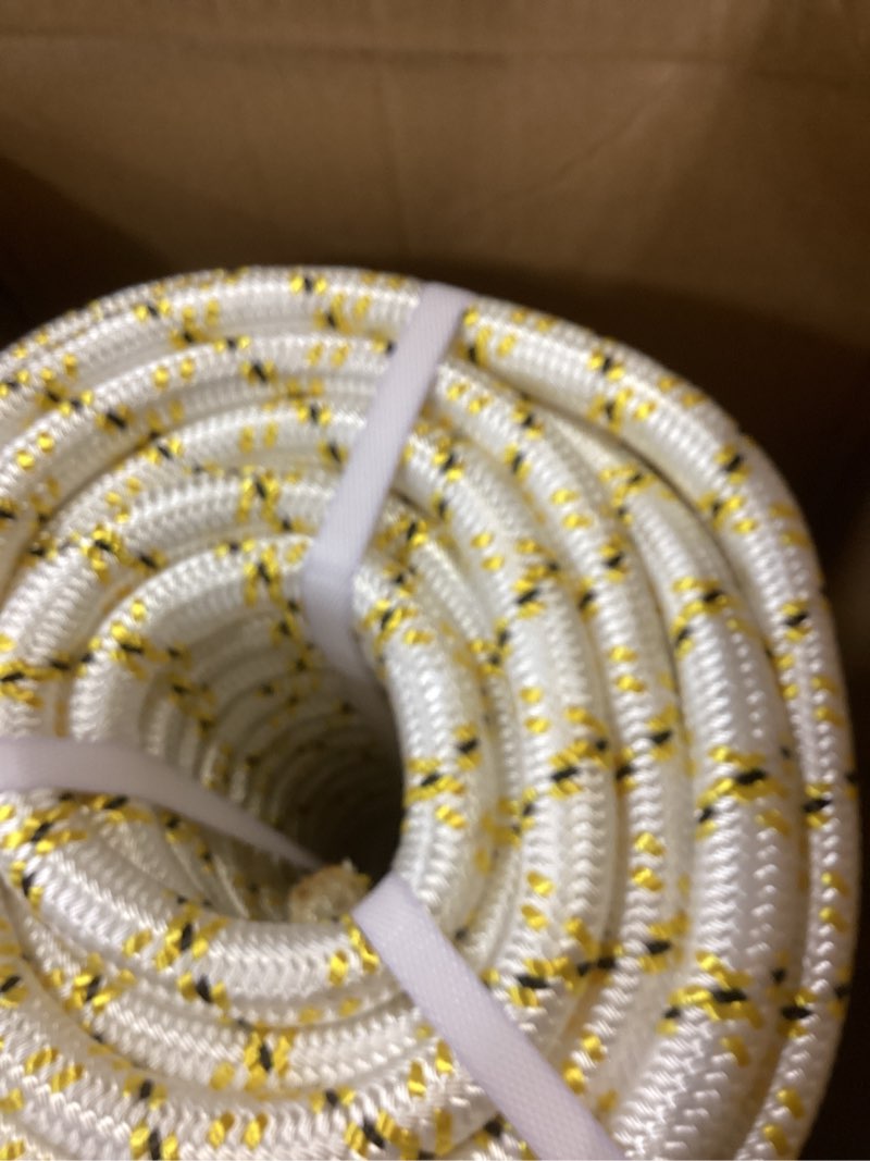 Condition photo showing As Is for findmall 3/4 Inch 150 Feet 24 Strands Braided Line Tree Felling String High Strength Polyester Rope for Swing Camping Bundling White Yellow Black 3/4Inch x 150Feet(White Yellow Black)