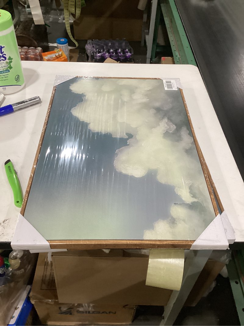 Condition photo showing New/Like New for SHENIFY Vintage Framed Wall Art Cloud in Sky Landscape Scenery Rustic Home Decor Retro Decorations for Farmhouse Hallway Bedroom Ready to Hang Wall Artwork - 16x24in Natural Framed Cloud in Sky 24"L x 16"W Brown