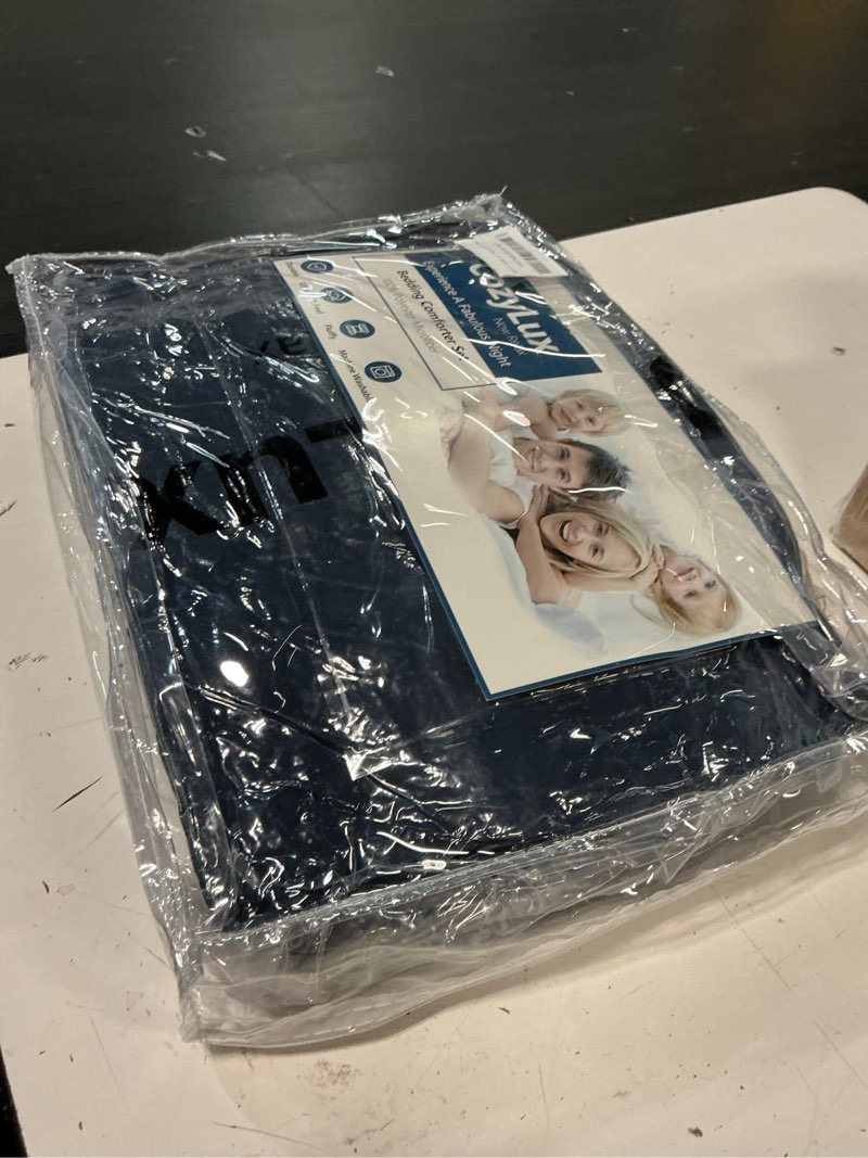 Condition photo showing New/Like New for cozylux twin comforter set navy blue - 5 pieces bed in a bag, modern vertical quilted room decor, soft all-season bedding gift with comforter, sheets, pillowcase & sham navy blue twin