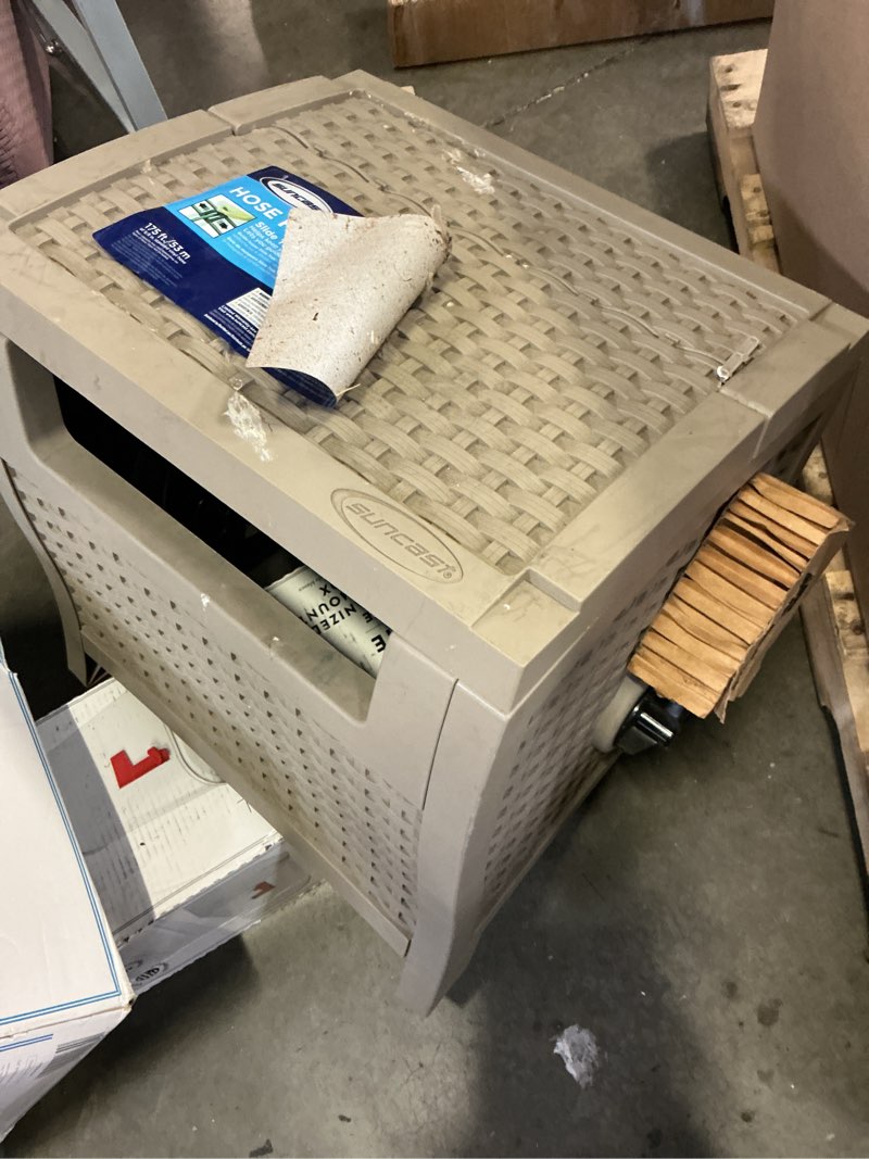 Condition photo showing As Is for suncast hose hideaway plastic 175-ft hideaway hose reel