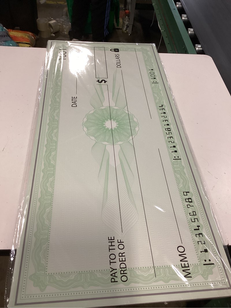 Condition photo showing New/Like New for orca giant check — thick reusable dry erase check for presentations  awards  prizes  fundraisers  donations  endowments (36 x16 )