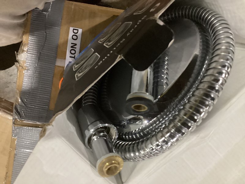 Condition photo showing As Is for 6-setting shower head with handheld, jdo high pressure hand held shower head, 4.7 inch chrome detachable showerhead set with 59 inch stainless steel hose and adjustable showerhead holder 6 modes chrome