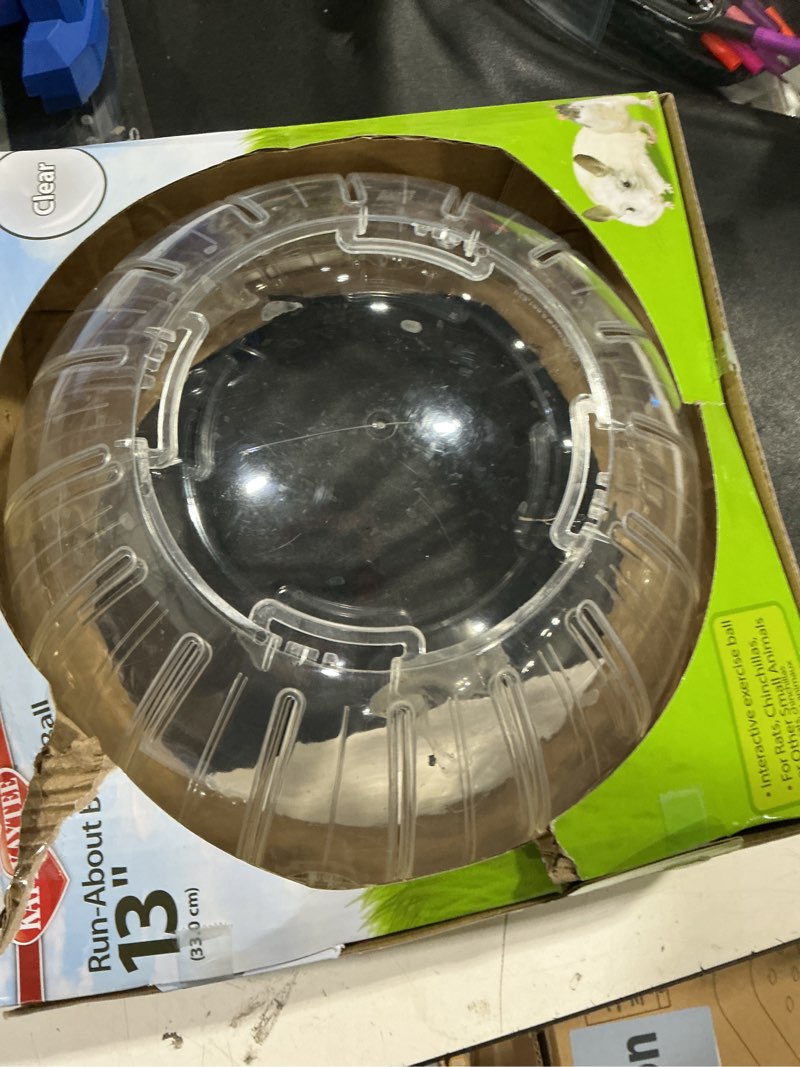 Condition photo showing As Is for kaytee 13" clear run-about exercise ball for pet rats & chinchillas