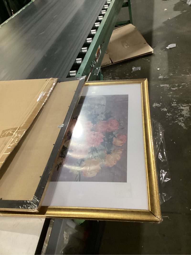 Condition photo showing As Is for vittanly 16x24 poster frames set of 2, vintage photo frames, rustic gold | display 12x18 pictures with mat or 16x24 without mat, rustic frames with plexiglass, farmhouse home decor for wall mounting gold 16x24