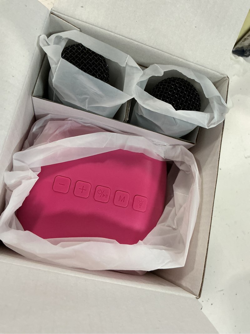 Condition photo showing Good Condition for mini karaoke machine with 2 wireless microphones for kids adults,portable bluetooth karaoke speaker with party lights,christmas birthday gifts for girls ages 4, 5, 6,7, 8, 9, 10,12+ family home party hotpink 2 mics