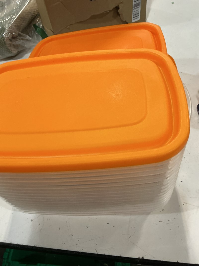 Condition photo showing As Is for (incomplete, only 16 pack)qinyoung 18 pcs 33 oz/ 4 cups plastic food storage containers with lids portion box sets with cover stackable plastic containers with lids microwave freezer dishwasher safe (orange)