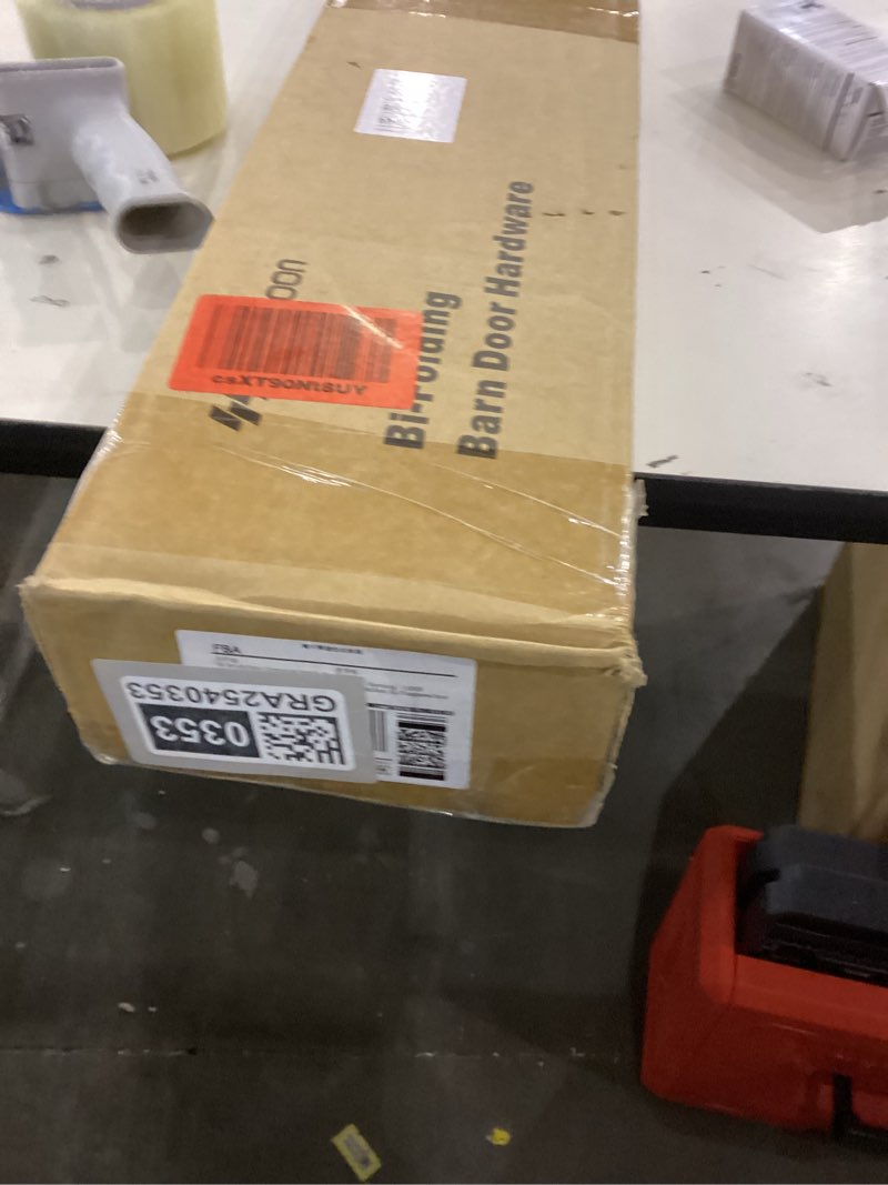 Condition photo showing New/Like New for WINSOON Bifold Barn Door Hardware: Smooth Quiet Bi-fold Barn Door Hardware Kit - 60" Black Bi Fold Sliding Track Set for 56" Closet Doors - Black Folding System - Antique Style Without Doors 60" track for 4 doors (hardware only) top mount