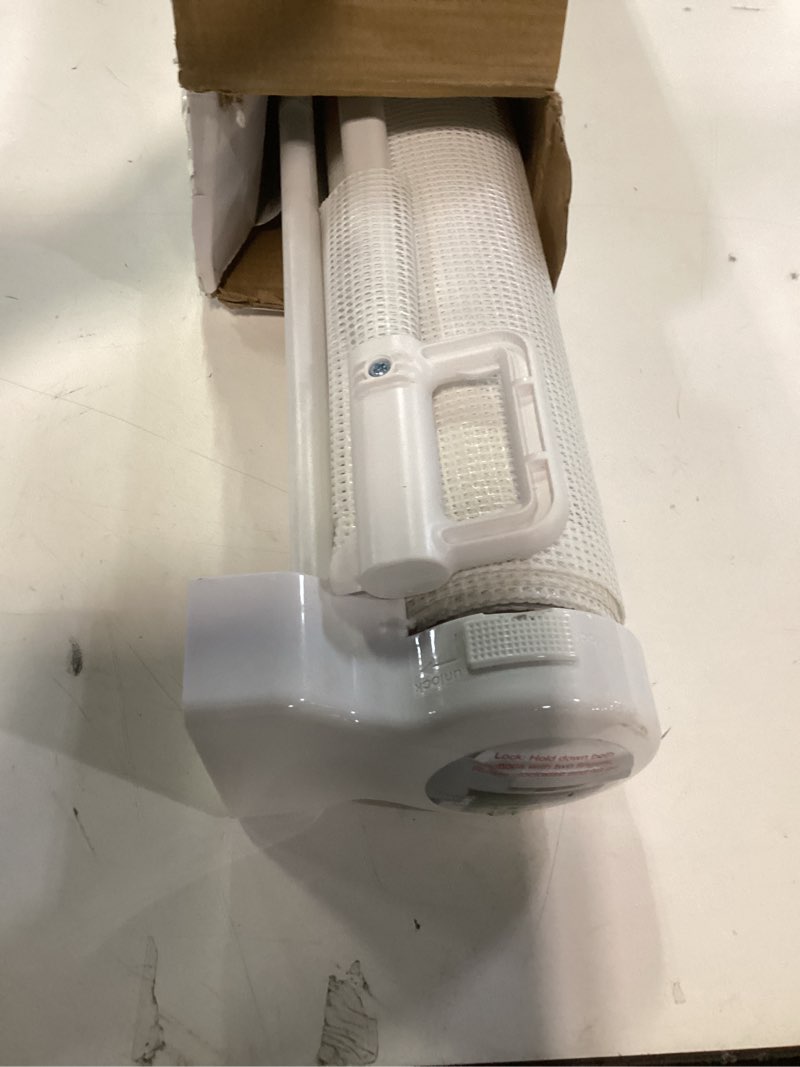 Condition photo showing As Is for Reinforced 120 Inch Extra Long Retractable Baby & Dog Gate with Support Rods Prevents Crawling Under, 10 Ft Wide for Large Openings, Indoor/Outdoor Gate, White White (33" Tall x 120" Wide)