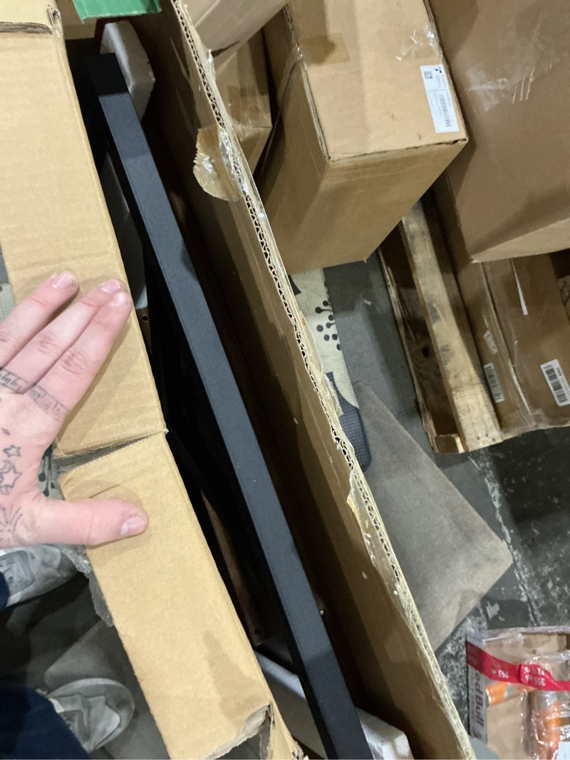 Condition photo showing As Is for GreenForest End Table 24 inch for Living Room, Large Square Side Tables with X-Frame, Tall Industrial Bedside Nightstand with 2-Tier Storage, Rustic Walnut Walnut 23.62inch