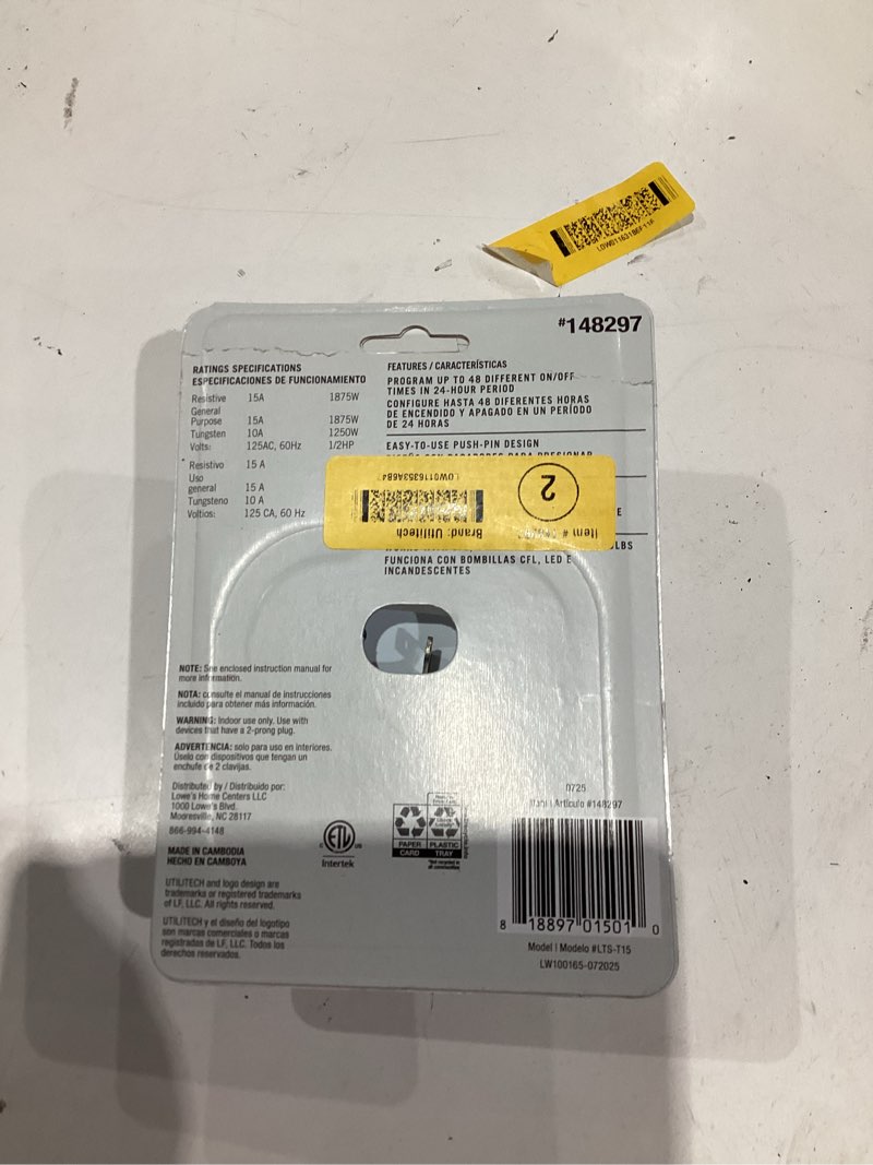 Condition photo showing As Is for utilitech 15 -amps 125-volt indoor or outdoor 1 -outlet countdown analog lighting timer