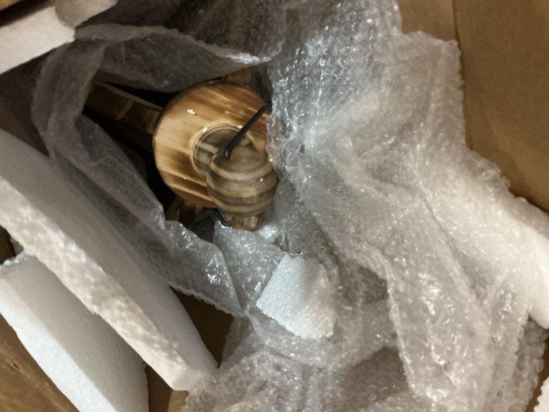 Condition photo showing As Is for Large Farmhouse Wooden Decorative Lantern Set of 2, Rustic Brown Burnt Wood Hanging Lanterns for Indoor Outdoor Home Garden Porch Wedding Decor (No Glass)