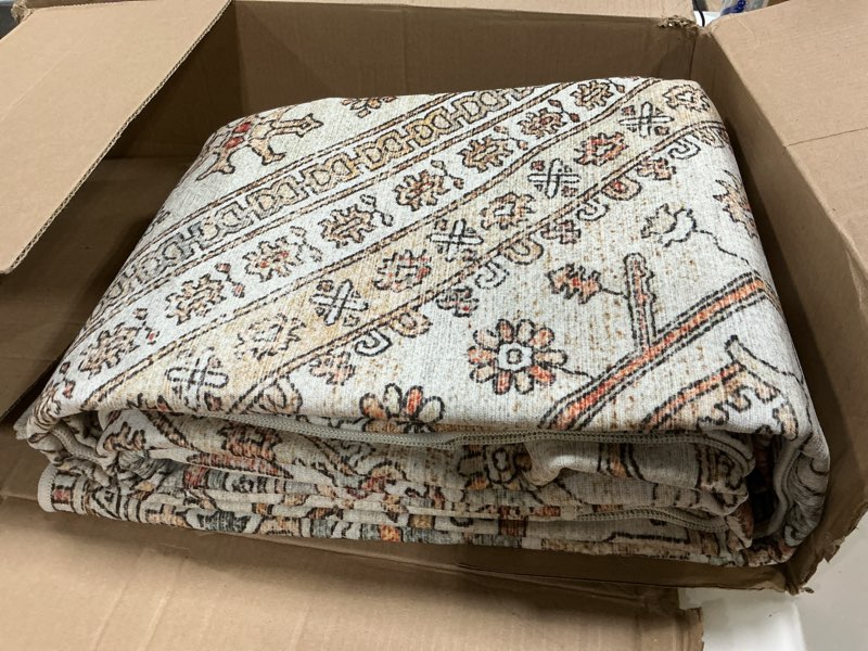 Condition photo showing Good Condition for Bavni Washable Rugs 8x10-Machine Washable Rug Lightweight Low Pile, Vintage Floral Rug Non-Shedding Distressed Throw Carpet for Living Room Bedroom Office, Beige Gery 8x10 Beige Grey