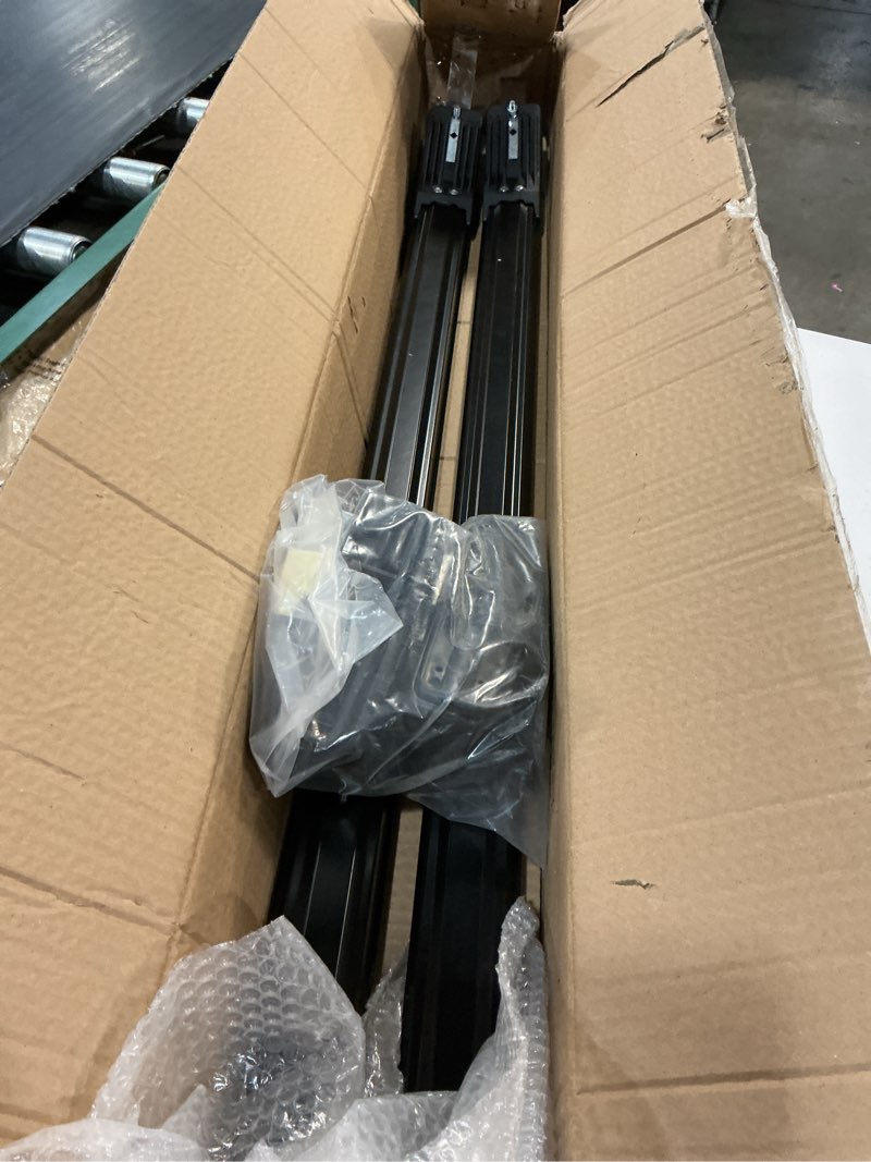 Condition photo showing Good Condition for 2 pcs 43" car top luggage roof rack cross bar carrier adjustable window frame anti-theft roof bar aluminum black fit for 4 or 5 door cars only