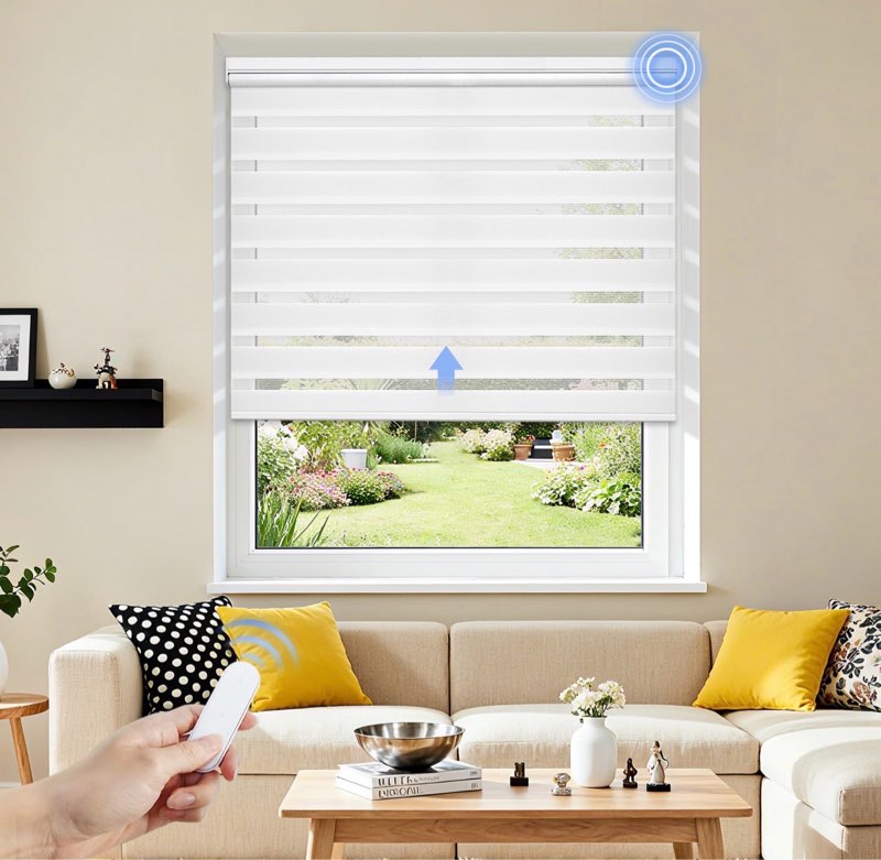 Grandekor Motorized Zebra Blinds with Remote Control,Smart Zebra Blinds for Windows,Electric Zebra Shades, White,23" W x 72" H