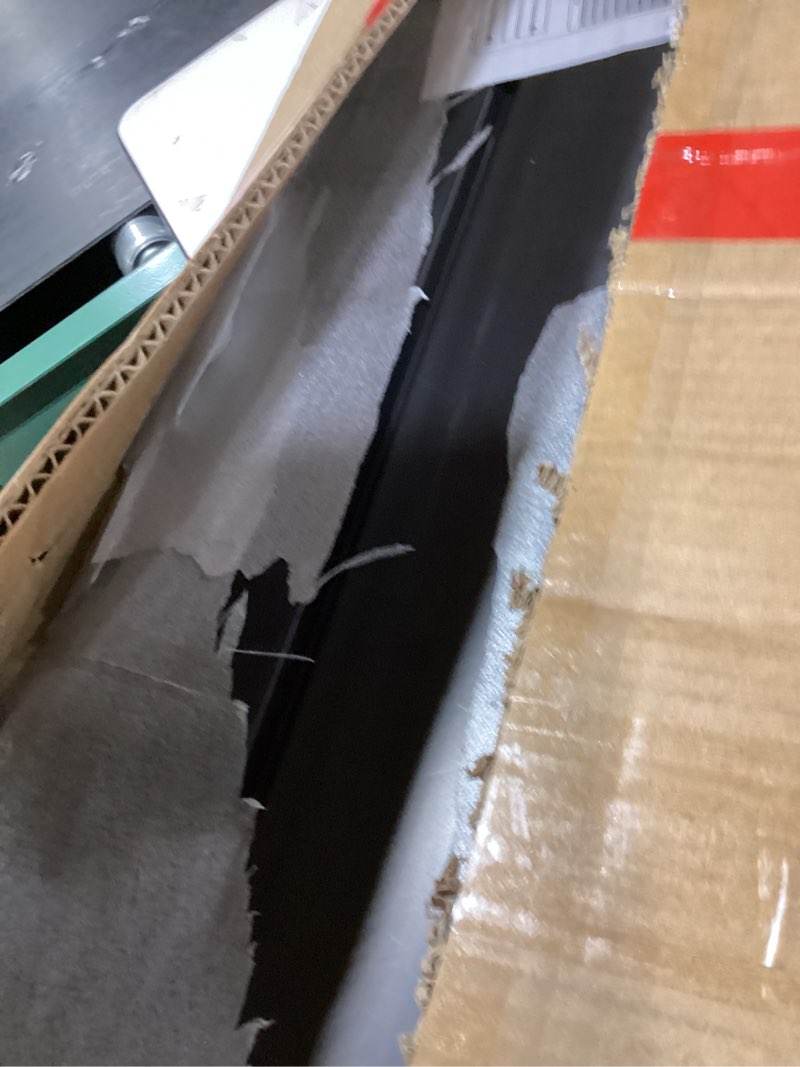 Condition photo showing New/Like New for 4ft x 2ft black pvc slatwall panel, modern wall-mounted garage storage system, 1 shelf, 75 lbs weight capacity