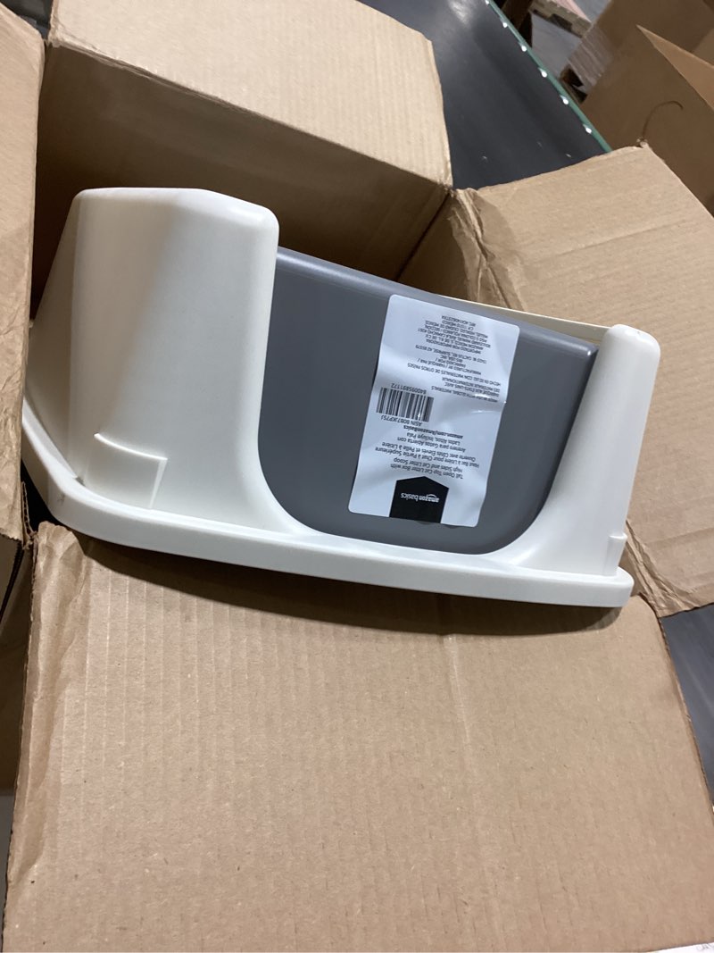 Condition photo showing Good Condition for Amazon Basics Large Cat Litter Box with High Sides, Open Top, Includes Scoop, 19 x 15 x 11.75 inches, Grey/Beige