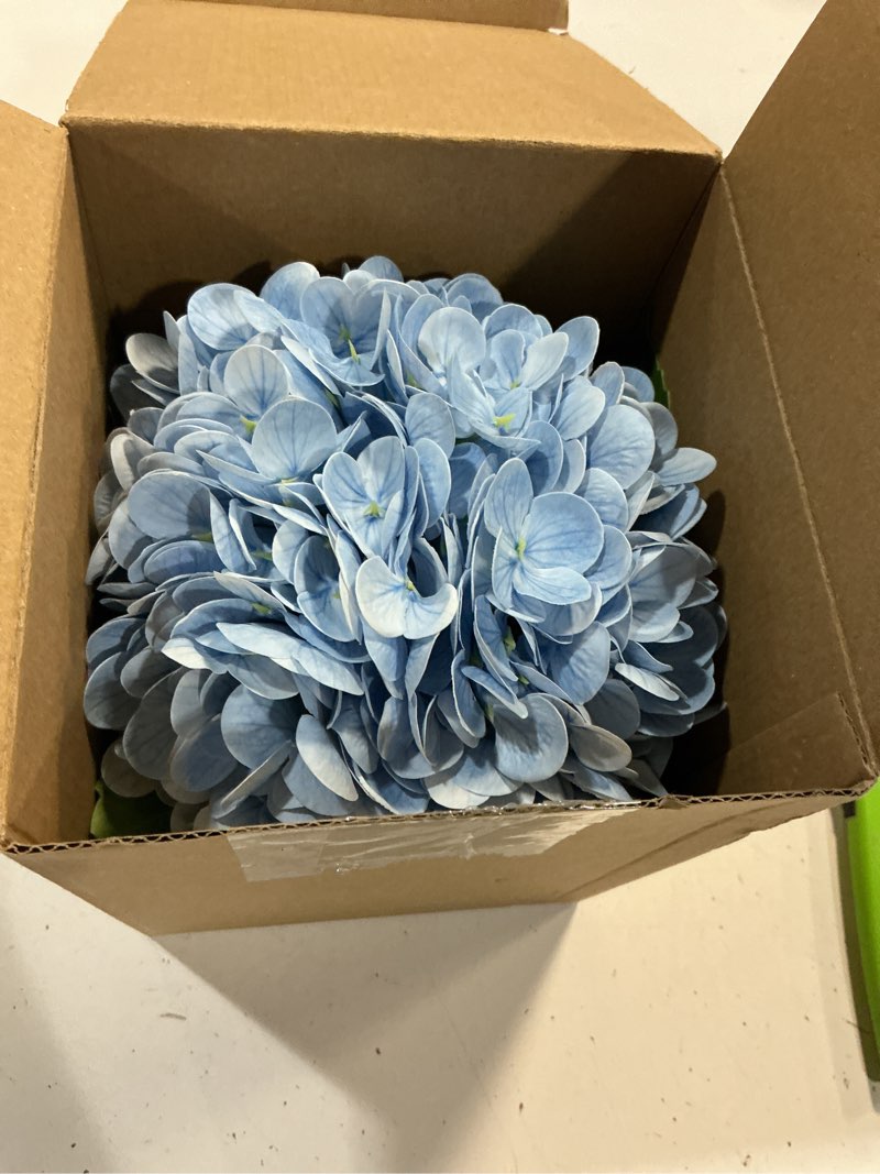 Condition photo showing New/Like New for real touch hydrangea artificial flowers with vase, green hydrangea fake flowers arrangements in glass vase with faux water for tables centerpieces shelf table home decor(light blue)