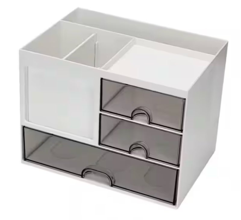 Desk Organizer with 3 Drawer Multi-Functional Pencil Pen Holder Desktop Organizer 8 Compartments White Office Supply