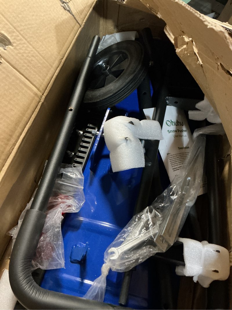 Condition photo showing Good Condition for ohuhu snow shovel for driveway: 2026 upgraded heavy duty adjustable angle wheeled metal snow shovels with 30"x12" large blade for snow removal, snow pusher with wheels efficient remove tool