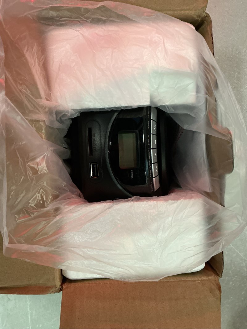 Condition photo showing As Is for gelielim portable cd players for home, cd boombox with am/fm stereo radio, bluetooth, usb, sd card, mmc drive, aux-in, headphone jack,lcd display, boom box cd player ac/battery operated – black