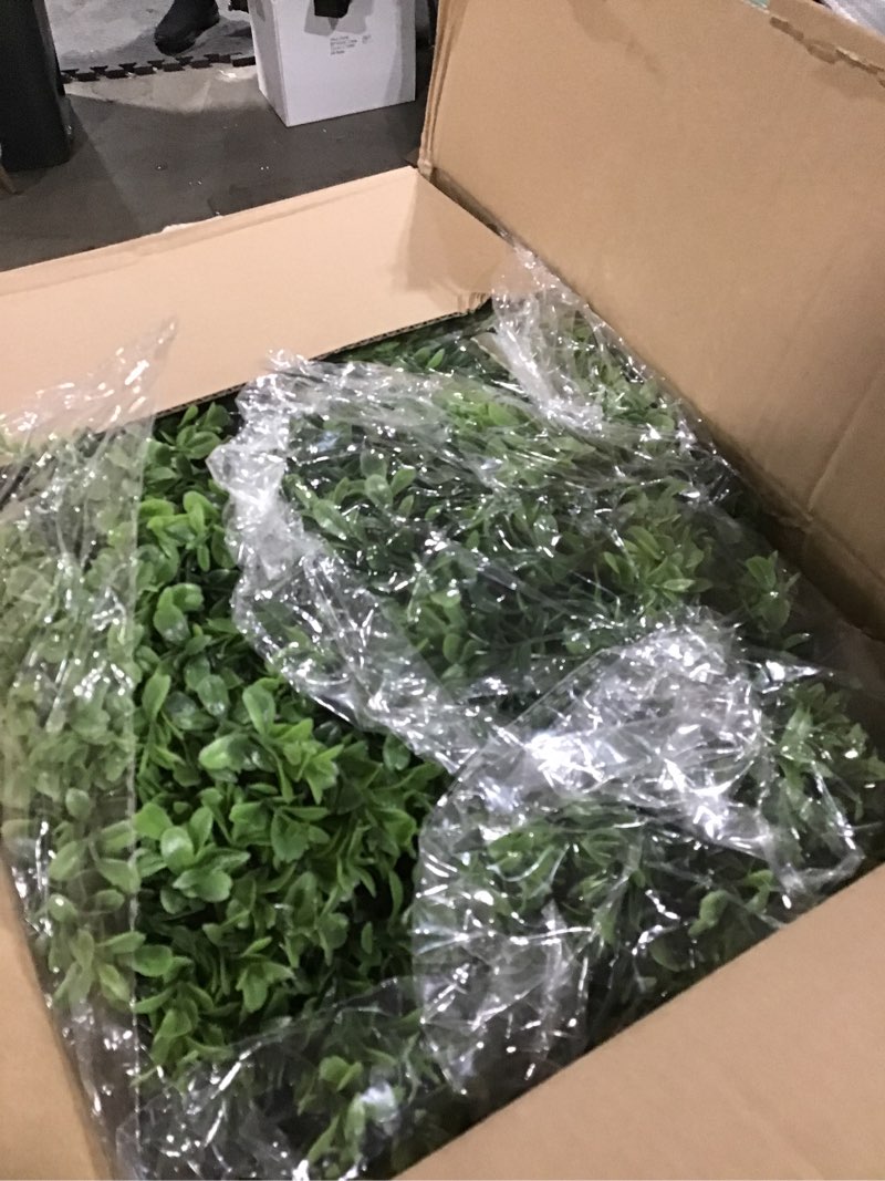 Condition photo showing Good Condition for Artificial Boxwood Topiary Trees for Outdoors, 2 Pack Faux Topiary Ball Tree UV Resistant Fake Shrubs Evergreen Bush Plants for Front Porch Garden Yard Balcony Wedding Decor, 2 Led String Light