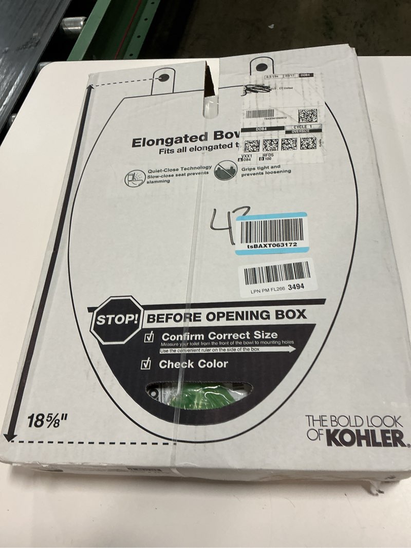 Condition photo showing New/Like New for kohler 4636-rl-0 cachet readylatch elongated toilet seat slow close, soft close toilet seat quiet lid, contoured grip-tight bumpers installation hardware, apartment essentials, white white elongated ready latch