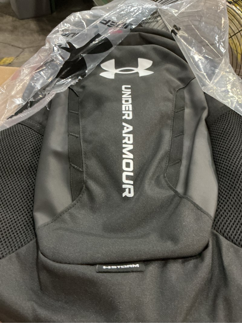 Condition photo showing New/Like New for under armour unisex-adult hustle 6.0 backpack, (002) black/black/white, one size fits most one size (002) black / black / white