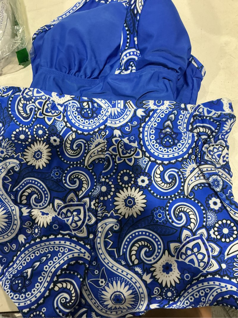 Condition photo showing Good Condition for rose gal rosegal womens plus size bohemian paisley print tankini swimwear with boyshorts blue_4 1x