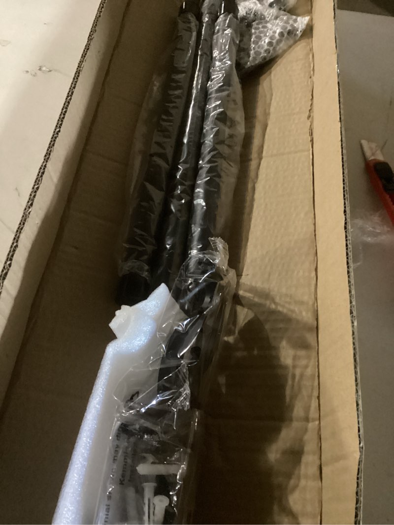 Condition photo showing New/Like New for decorative curtain rod with leaf finials, 1inch diameter 28-48 inch adjustable length single drapery window rods telescoping structure, matte black matte black 28-48"