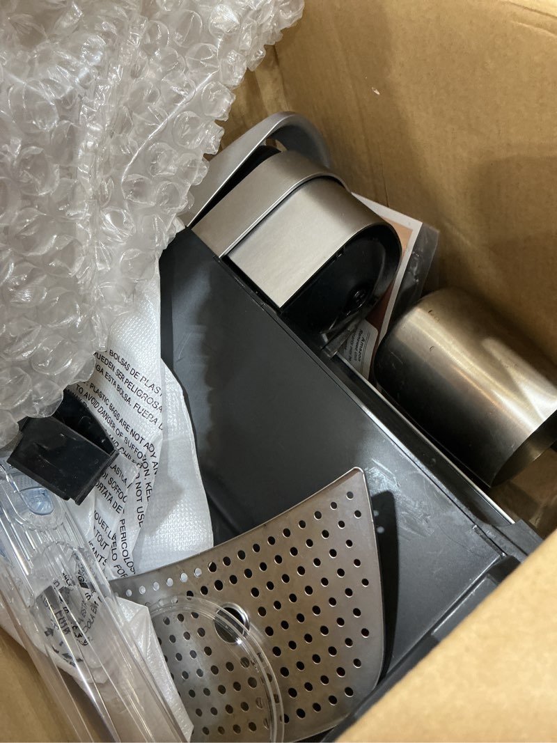Condition photo showing As Is for keurig k-elite single serve k-cup pod coffee maker, with strength and temperature control, iced coffee capability, 8 to 12oz brew size, programmable, brushed silver