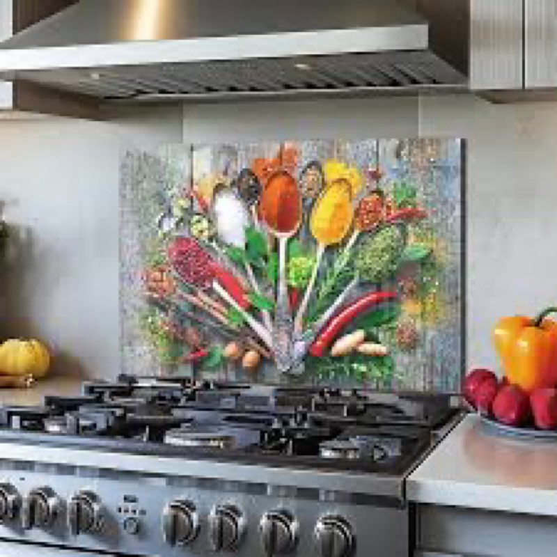 Tempered Glass Backsplash For Kitchen Behind Stove,Wooden Spice Stove Backsplash Top Cover,Easy to C