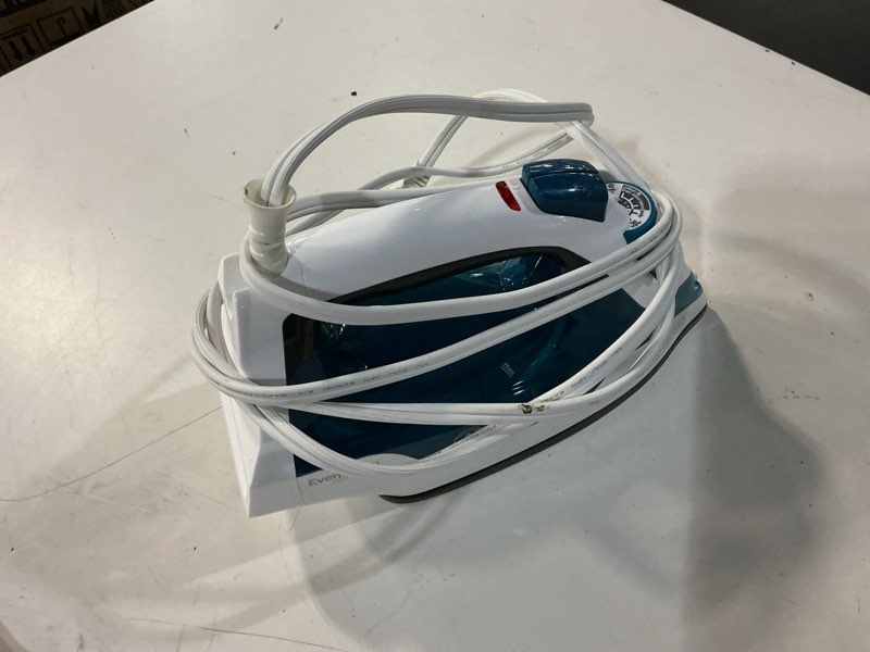 Condition photo showing As Is for black+decker easy steam compact iron, ir06v, dual position cord, trueglide non-stick soleplate, vertical steam, smartsteam blue compact