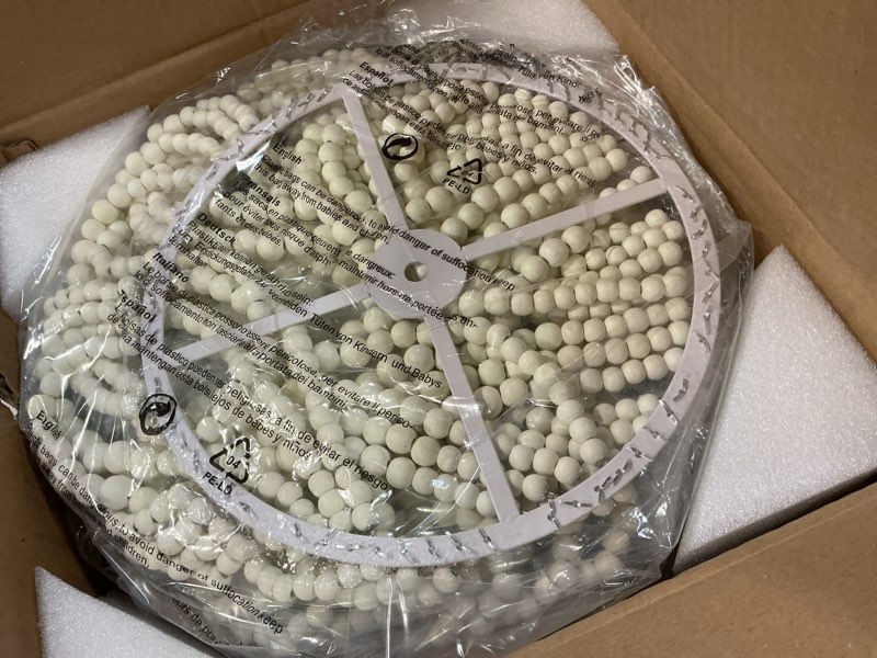 Condition photo showing Good Condition for white boho mini chandelier 2-tier wood beaded | flush mount ceiling light for bedroom hallway entryway closet laundry room nursery room 4-lights