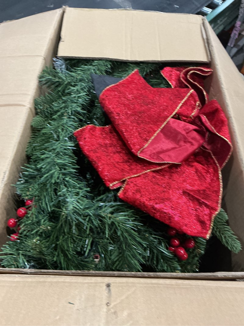 Condition photo showing Good Condition for best choice products 48in large artificial pre-lit fir christmas wreath holiday accent decoration for door, mantel w/red lighted bow, 250 led lights, 714 pvc tips, power plug-in