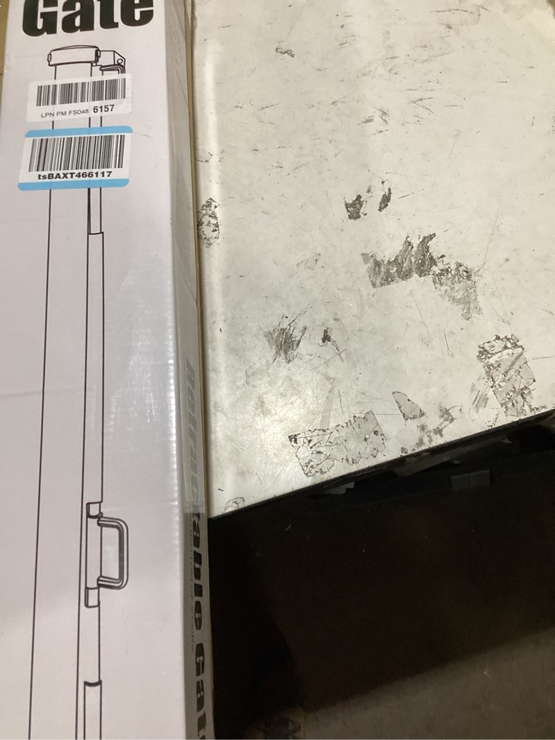 Condition photo showing Good Condition for 24 inches tall retractable dog gate for the house, short baby gates to step over, extends up to 55" wide, reinforced mesh puppy gate for doorways, step over pet gate for stairs, indoor/outdoor (white) white reinforced 24" tall x 55" wide