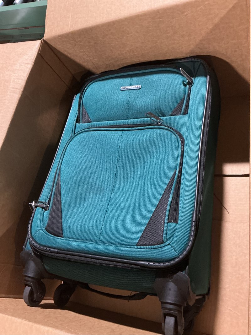 Condition photo showing As Is for u.s. traveler aviron bay expandable softside luggage with spinner wheels, teal, carry-on 23-inch 1-piece carry-on 23-inch teal