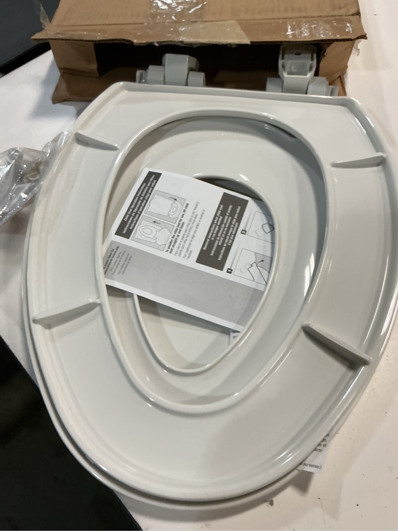 Condition photo showing As Is for little2big toilet seat with built-in toddler potty training seat, slow close, easy to install, made in usa, elongated, white