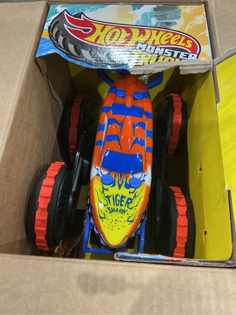 Condition photo showing New/Like New for hot wheels monster trucks remote control toy vehicle, large-scale rc tiger shark climber with 3 modes of play for racing, climbing & stunting