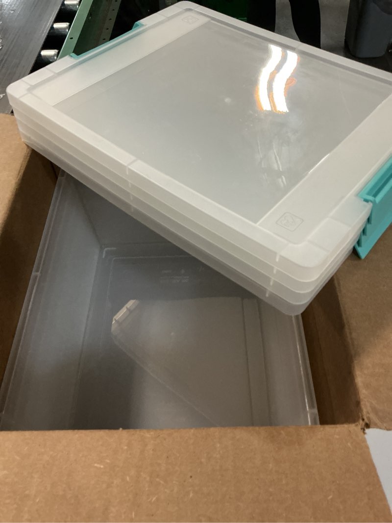 Condition photo showing Good Condition for IRIS USA 12 Qt. Plastic Storage Bins Containers with Lids, 4 Pack, Small Sensory Bin, Craft Storage, Craft Organizers & Storage, Organizing Container for Home, Office & Art Supplies, Stackable, Clear 12 Qt. - 4 Pack