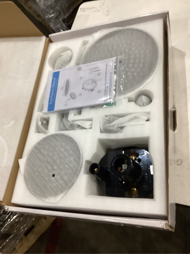 Condition photo showing New/Like New for dual rain shower head system with body jets antique faucet set | matte black finish, multi-layer plating, vintage handheld spray, 4-function diverter brass valve with trim kit, easy install matte black dual w/ body jets