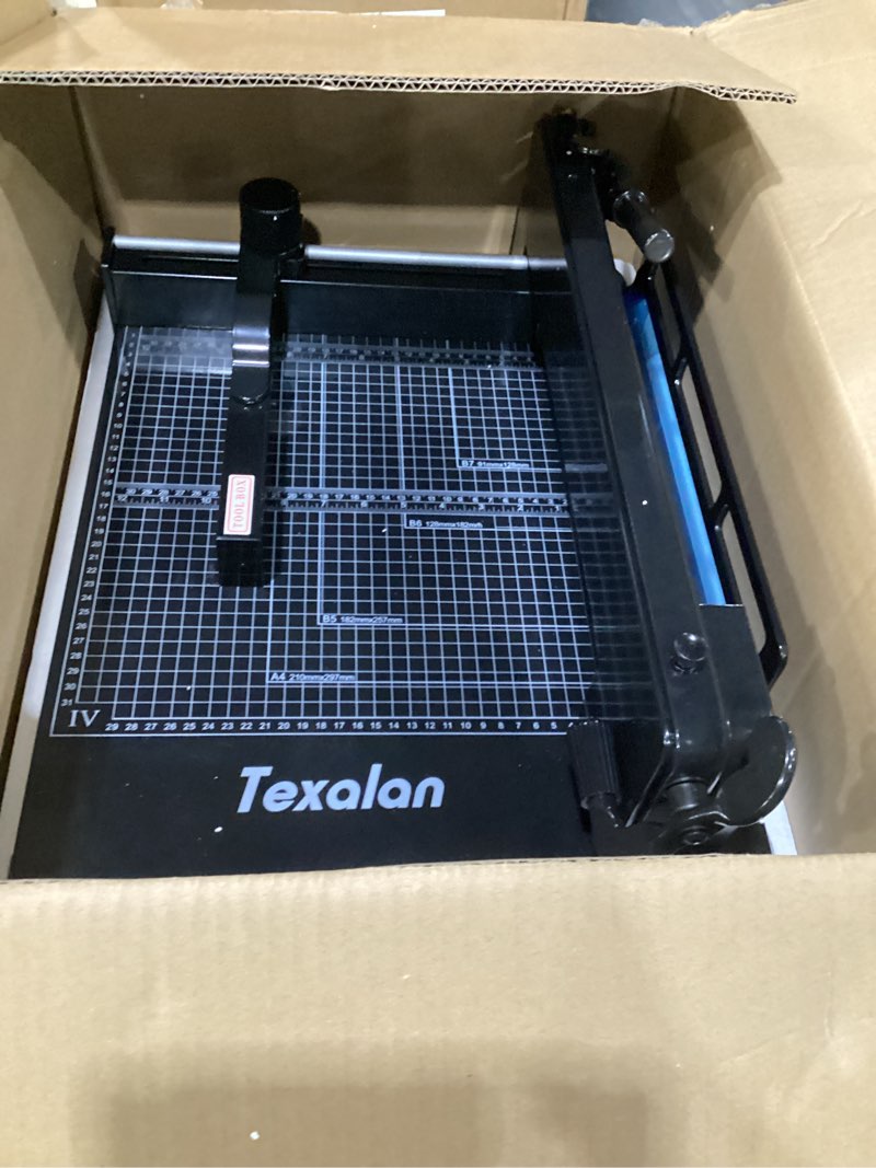 Condition photo showing As Is for heavy duty guillotine paper cutter - 400 sheets capacity, a4 12" stack paper trimmer, steel base, black a4-12'' paper cutter