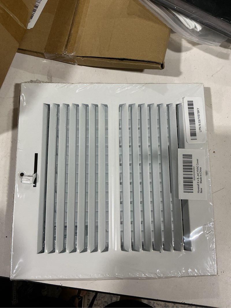 Condition photo showing Good Condition for 8 x 8 inch [duct opening] air vent covers for wall or ceiling - high airflow 2 way steel ventilation - adjustable wall/ceiling register, 9-3/4 inch x 9-3/4 inch [overall dimensions] 8"w x 8"h [duct opening]