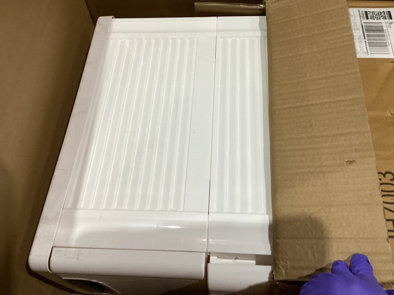 Condition photo showing As Is for 4 Drawers Slim Bathroom Storage Cabinet Dresser, Narrow Plastic Rolling Cart Organizer with Drawers, for Small Spaces, Kitchen, Laundry, Office, Bedroom, White White 7.5"x16.5"xx28.9"(4-Drawer)