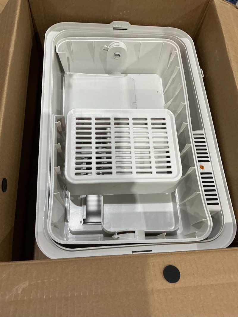 Condition photo showing As Is for hfam large size side-entry stainless steel litter box enclosed metal cat pan with a scratching post and deodorizing bags cat litter box enclosure high sided splash-proof (white) white side-exit