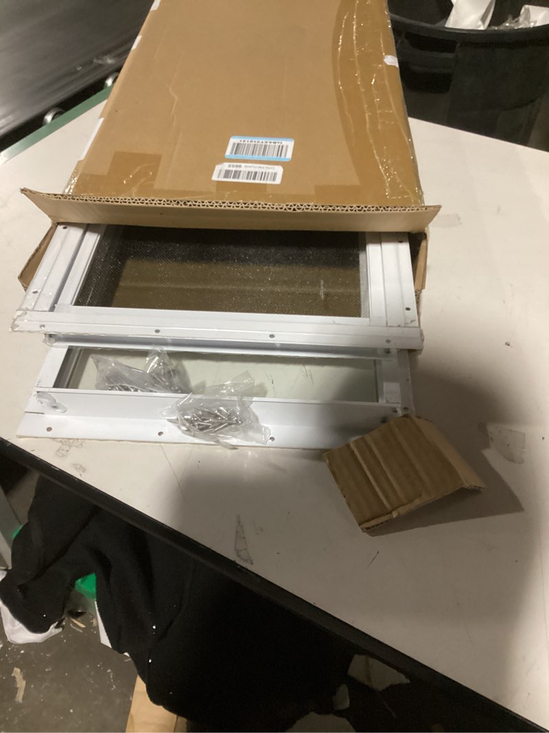Condition photo showing As Is for kathfly 2 pack basement home window 32" x 14" mini basement windows replacement with glass block screen and screws for home sheds barns (white) 32'' x 14" white 2