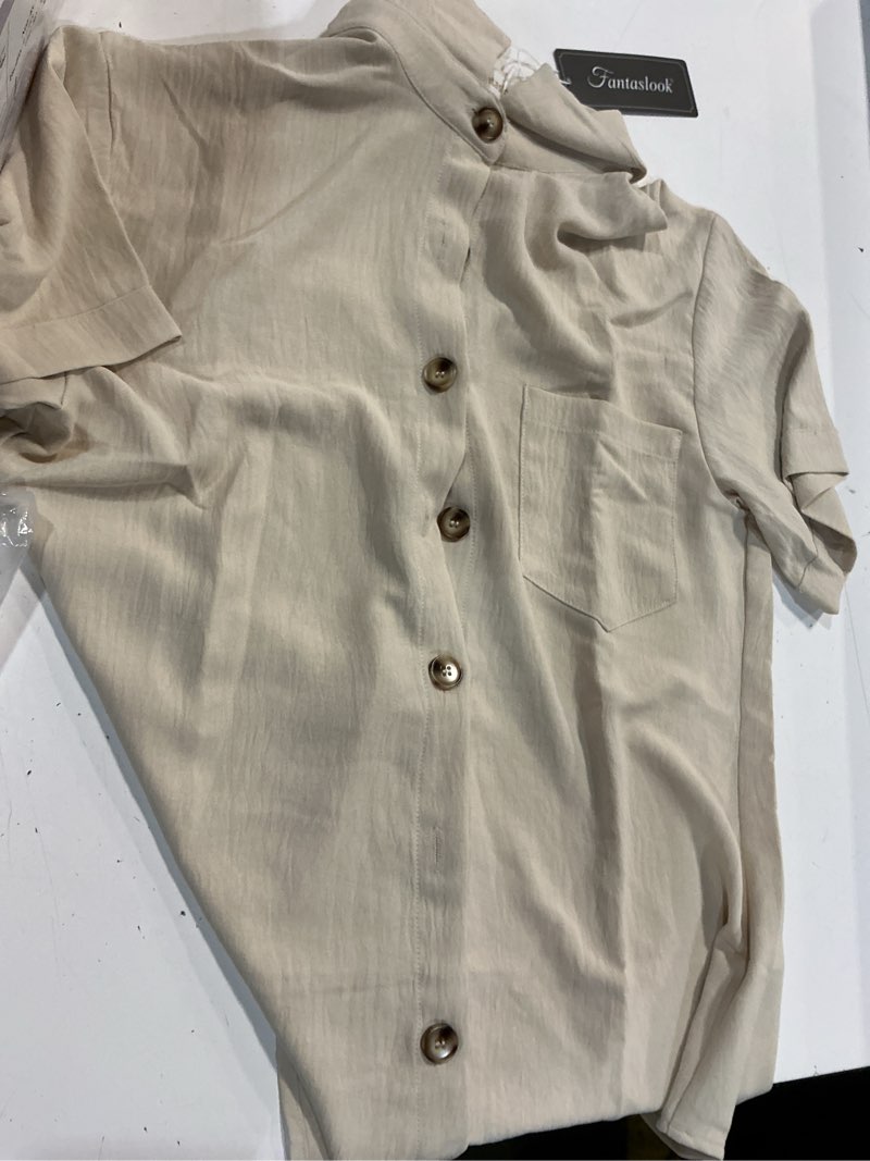 Condition photo showing Good Condition for fantaslook womens button down shirts lapel short sleeve shirt collared pocketed casual blouses summer tops(m)
