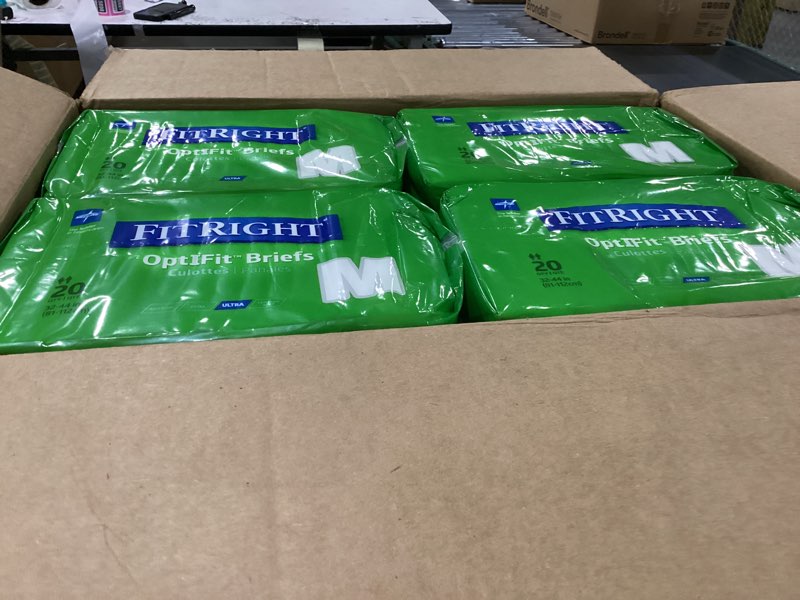 Condition photo showing New/Like New for fitright adult diapers, ultra heavy absorbency, m (waist size 32in-44in), 80 count, optifit incontinence briefs for men and women, disposable, moisture-wicking, leak protection, medium 80 count