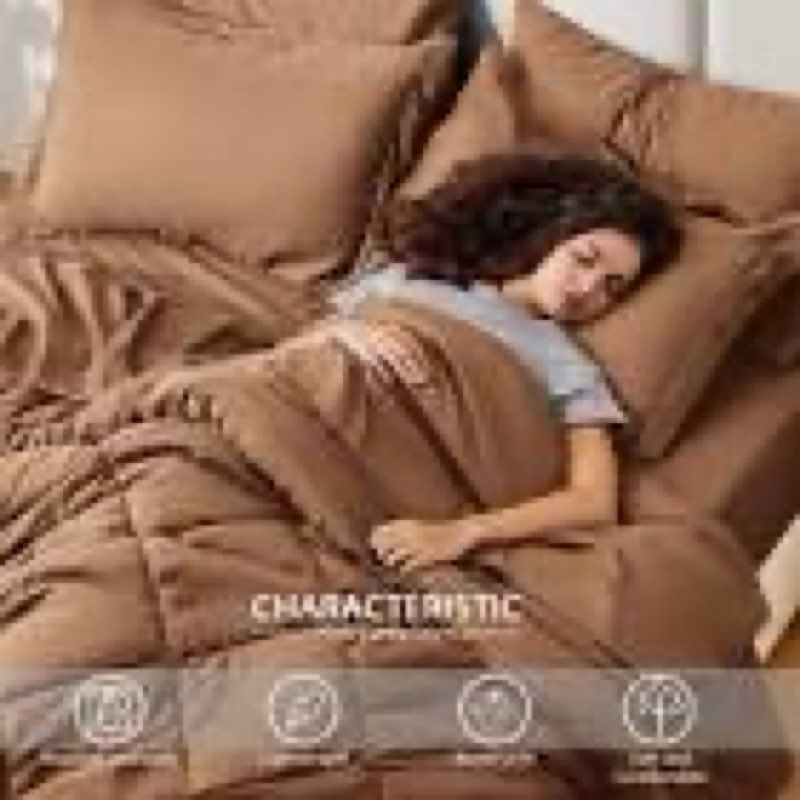 Love's cabin Full Comforter Set Mocha Mousse, 7 Pieces Full Bed in a Bag, All Season Bedding Sets wi