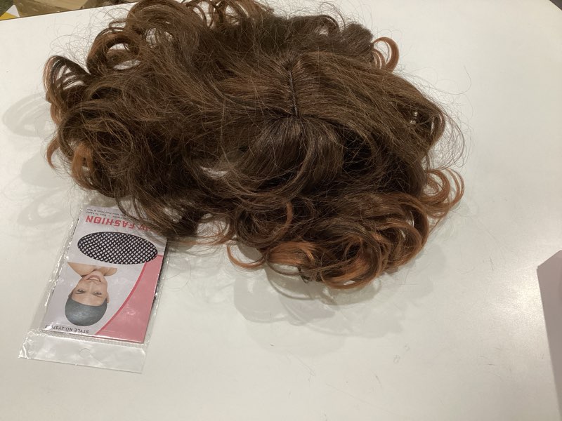 Condition photo showing As Is for Bob Wavy Wigs for Women Reddish Caramel Brown Short Curly Hair Wig with Bangs Shoulder Length Style Synthetic Realistic Heat Resistant Wig for Everyday Hairstyle 16 Inch 16 Inch Reddish Caramel Brown Mixed Highlight, SIMILAR TO STOCK PHOTO